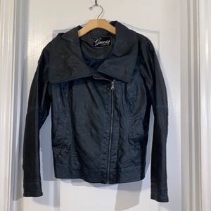 GUESS Dark Green Faux Leather Jacket Size Large